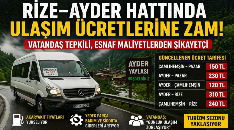 Rize–Ayder Hattında Ulaşım Ücretlerine Zam