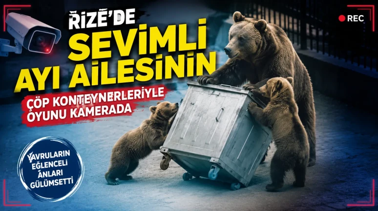 Rize'de Sevimli Ayı Ailesinin Çöp Konteynerleriyle Oyunu Kamerada