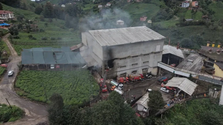 Rize'de çay fabrikasında yangın paniği