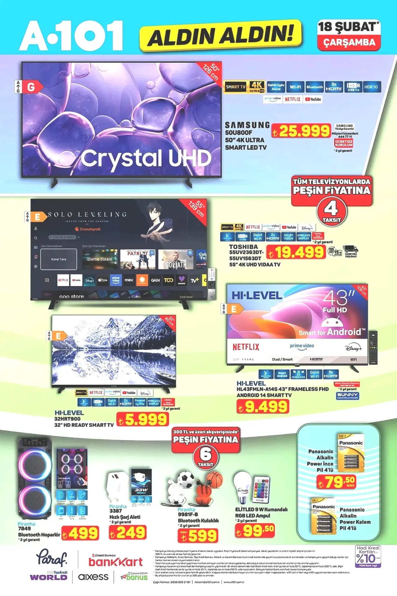 A101 18 Şubat televizyon fiyatları