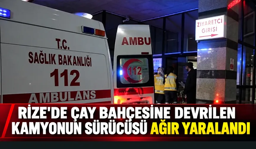 Rize’de çay bahçesine devrilen kamyonun sürücüsü ağır yaralandı