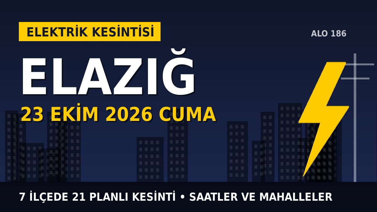 Elazığ elektrik kesintisi 23 Ekim 2026 Cuma