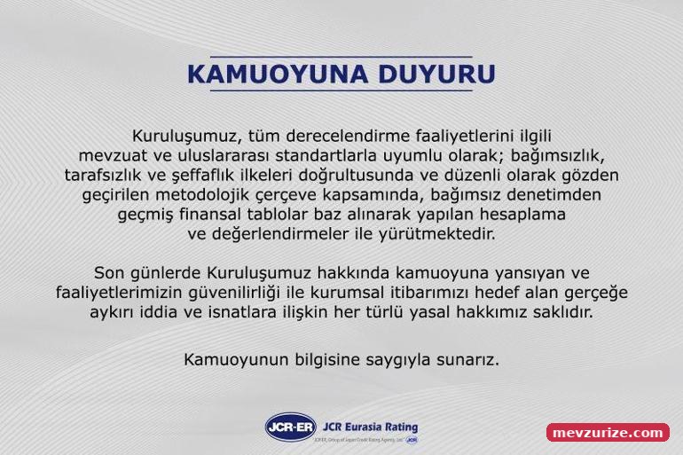 JCR Eurasia Ratingden açıklama