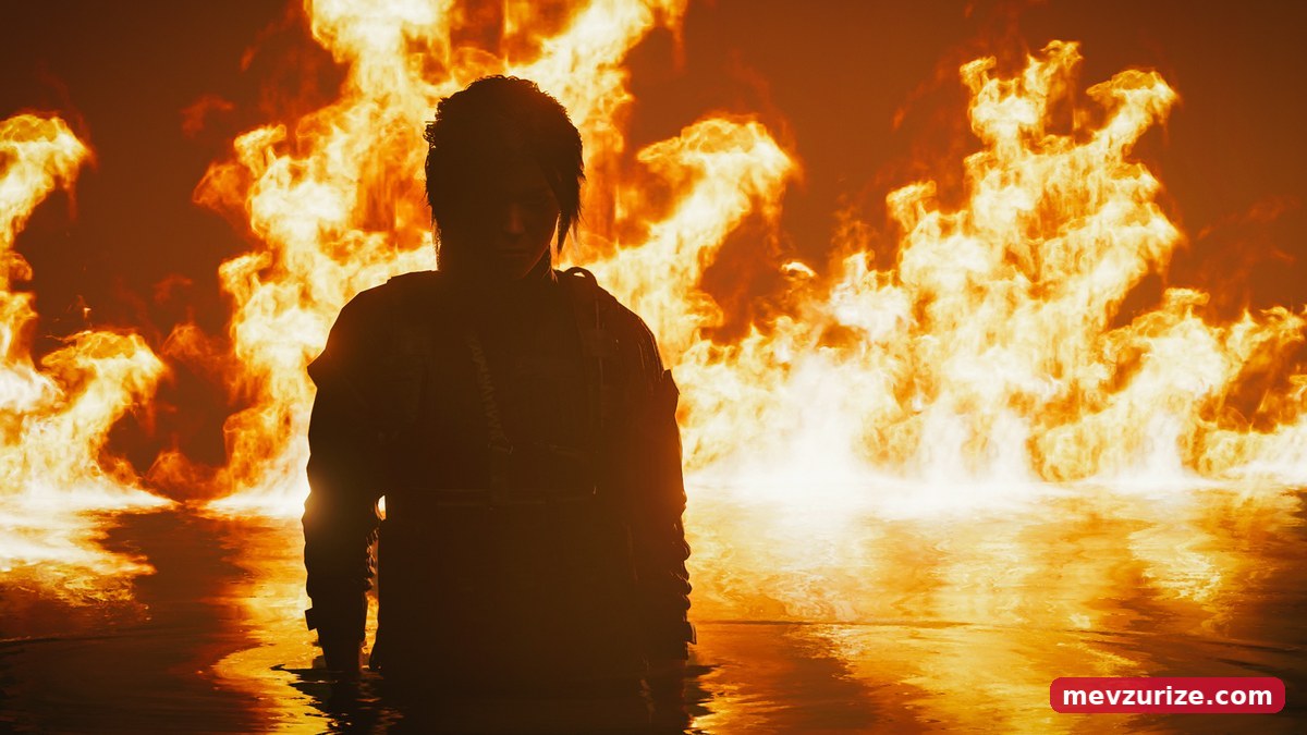 Lara Croft, Shadow of the Tomb Raider'da alevlerin önünde (Aspyr / Crystal Dynamics)