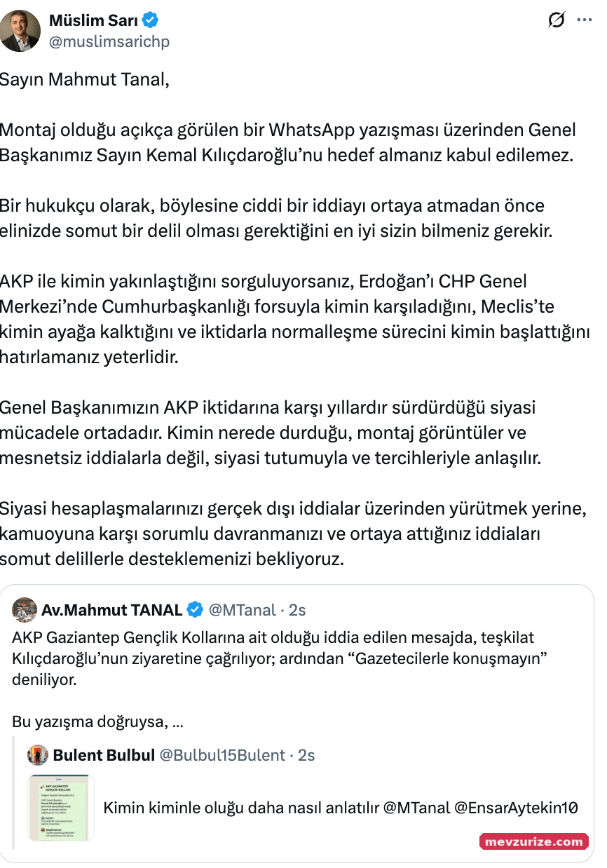 Yeni Partili Mahmut Tanal'a CHP Sözcüsü Müslim Sarı'dan yanıt: Montaj